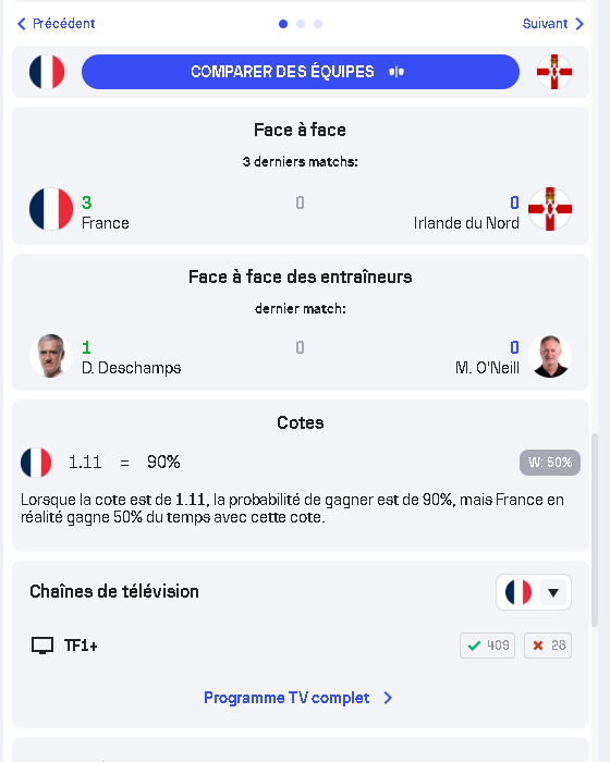 Livescore sofascore comparer les équipes
